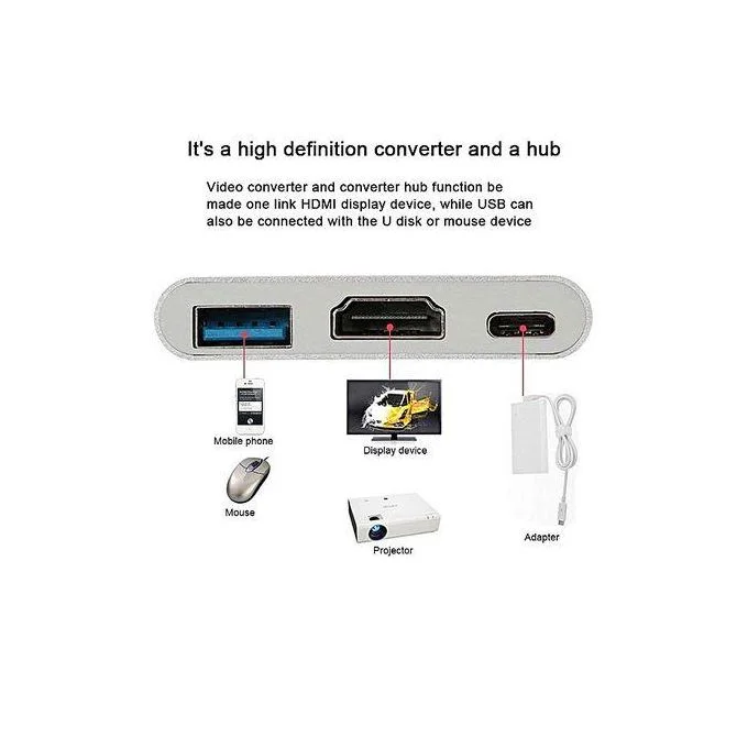 Adaptateur Type-C vers HDMI 4K + port USB 3.0 + Type-c Macbook, Pixel, Samsung