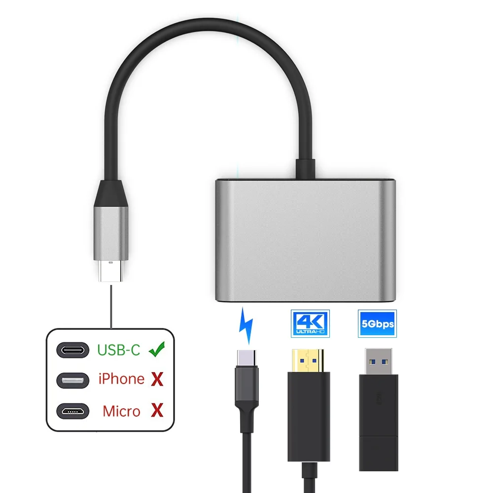 Adaptateur Type-C vers HDMI 4K + port USB 3.0 + Type-c Macbook, Pixel, Samsung