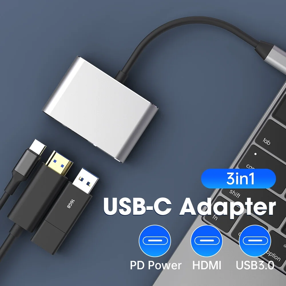 Adaptateur Type-C vers HDMI 4K + port USB 3.0 + Type-c Macbook, Pixel, Samsung