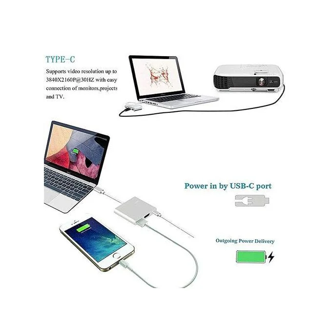Adaptateur Type-C vers HDMI 4K + port USB 3.0 + Type-c Macbook, Pixel, Samsung