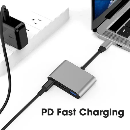 Adaptateur Type-C vers HDMI 4K + port USB 3.0 + Type-c Macbook, Pixel, Samsung