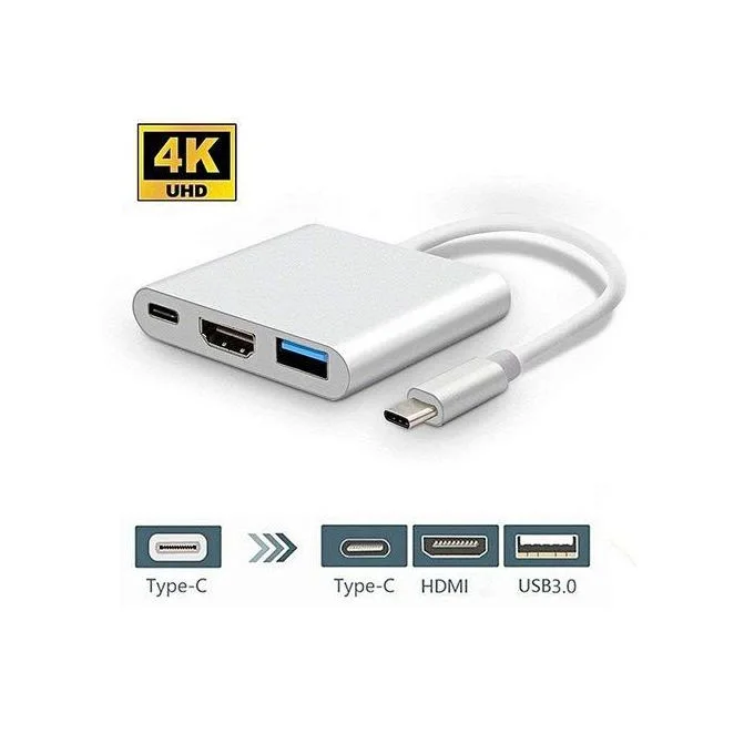Adaptateur Type-C vers HDMI 4K + port USB 3.0 + Type-c Macbook, Pixel, Samsung