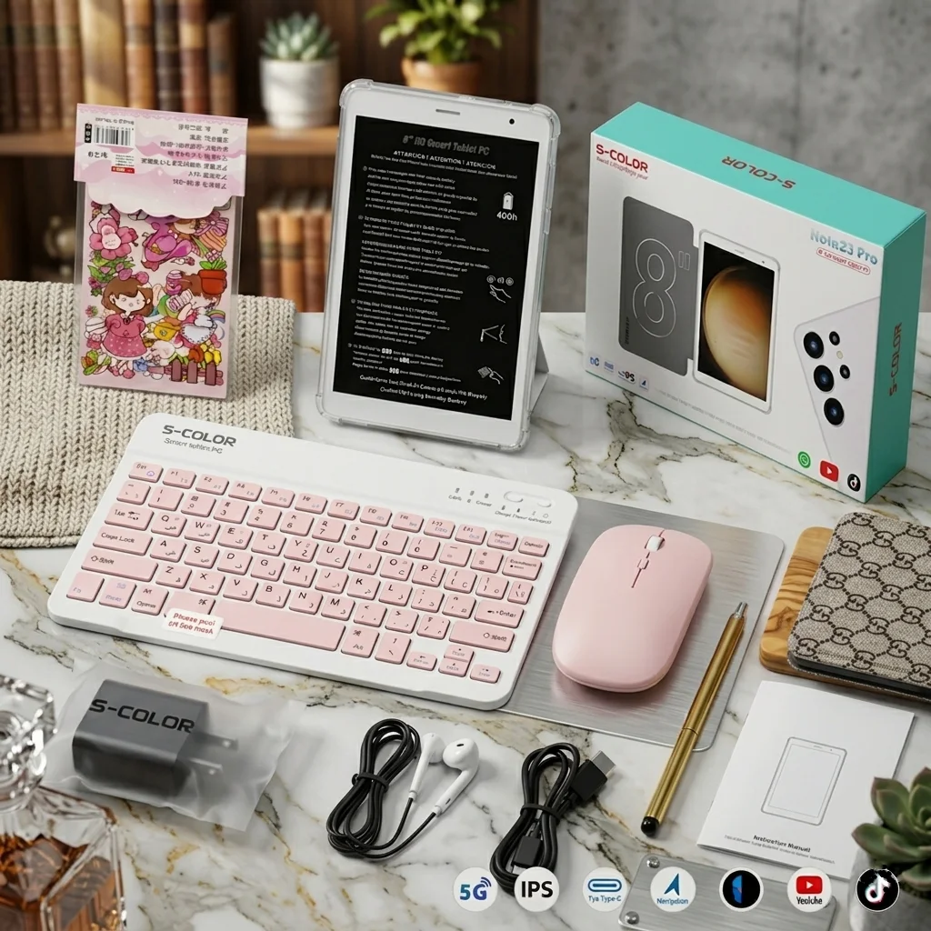 تابلت Note 23 بذاكرة 16 جيجا + تخزين 1 تيرا مع كيبورد وماوس بلوتوث وهدايا – شاشة 8 إنش ودعم 5G