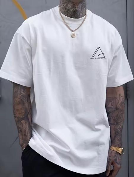 تي شيرت بأكمام قصيرة مطبوع عليه رسومات هندسية إبداعية للرجال