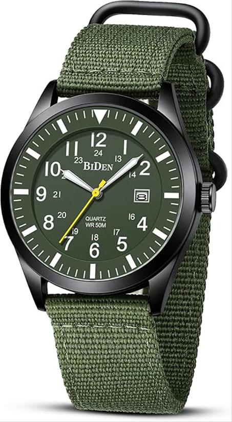 ساعة يد للرجال بتصميم عسكري انالوج بعقارب وحركة كوارتز مقاومة للماء وعرض التاريخ،