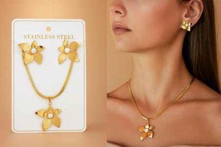 ✨ طقم لبديل الذهب اللون الذهبي ✨✨ Ensemble en Acier Inoxydable Doré ✨