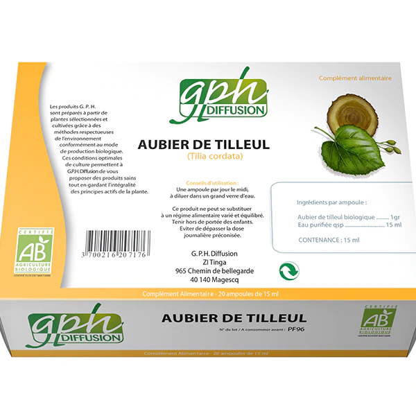 GPH DIFFUSION AUBIER DE TILLEUL BIO 20 AMPOULES DE 15 ML
