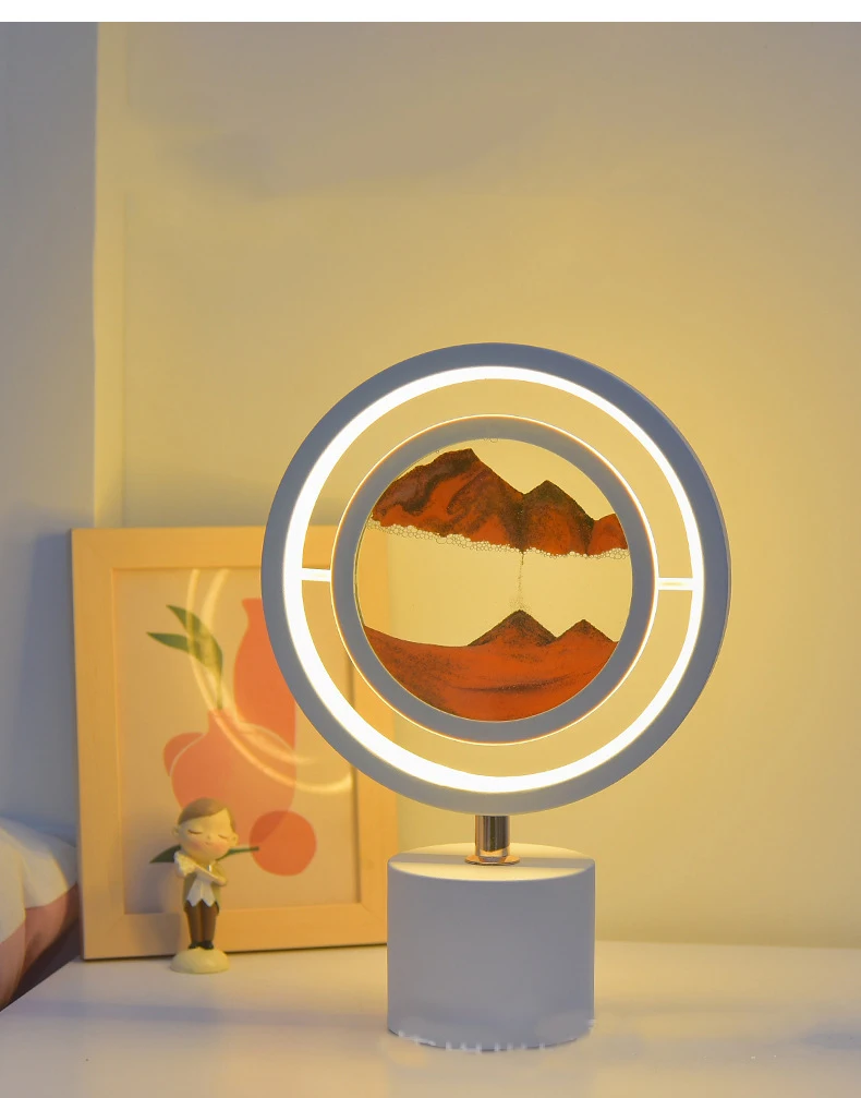 Movediza sand art LED table lamp, 220V, marble, bedroom, mobile sand night light