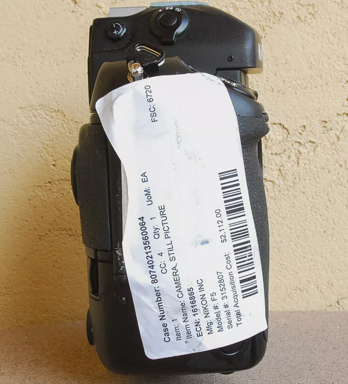 Rare NASA-Issued Nikon F5 Camera Body with MF-28 Back, Bracket Plate, Cue Cards & Exposure Data