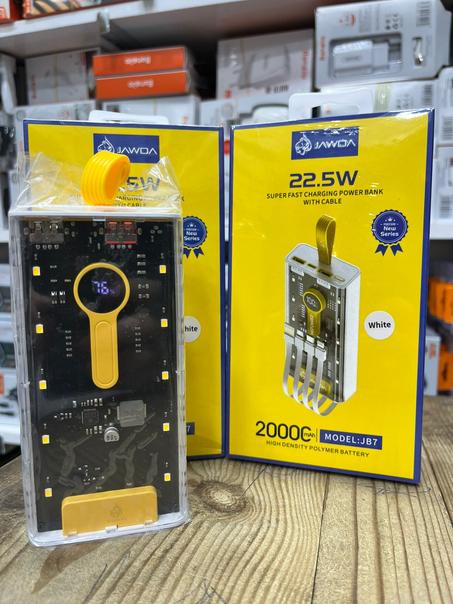 بطارية خارجية محمولة  (power bank) بسعة كبيرة 20000 مللي أمبير بقدرة 22.5 وات، شحن سريع، USB C PD،  شفاف