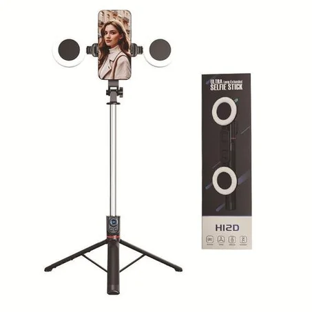 Selfie Stick Professionnel H12D — Double Ring Light + Trépied