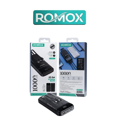 باور بنك POWER BANK  ROMOX ROMO-01 – شحن سريع 22.5W   10000mAh | كابلات مدمجة