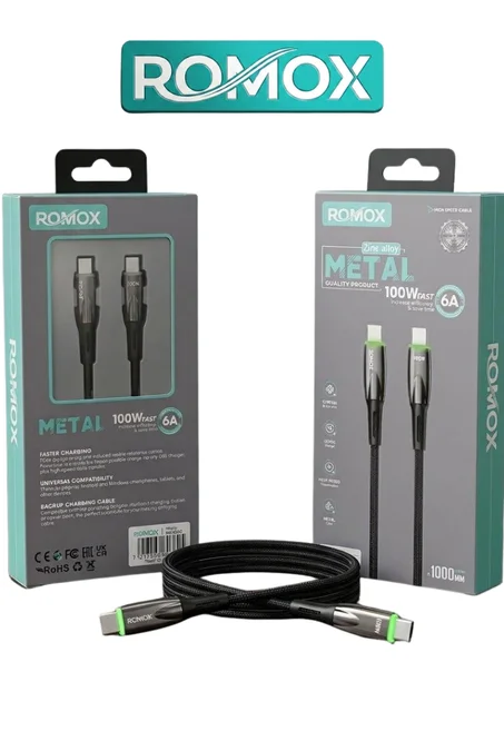 كابل ROMOX Metal:  Type-c/Type-c  (100W / 6A)