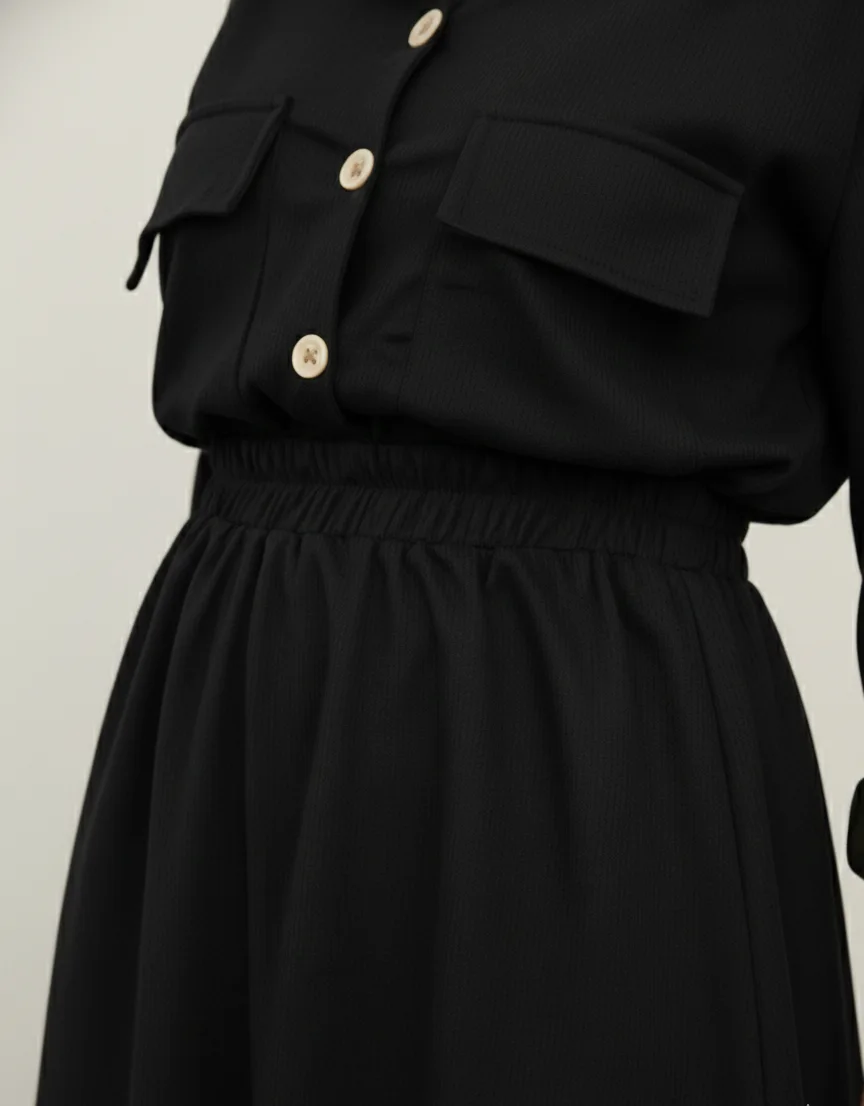 🖤 أنسومبل طويل بقَصّة قميص باللون الأسود الكلاسيكي