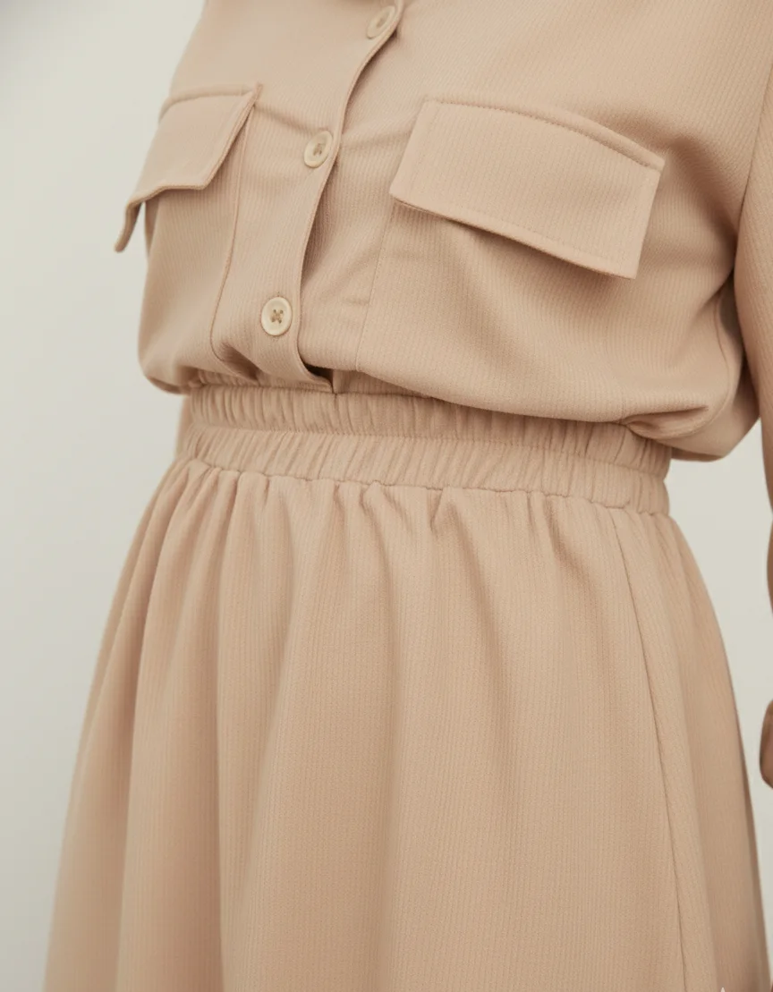 🌾 اونسومبل طويل بقَصّة قميص بلون البيج الهادئ