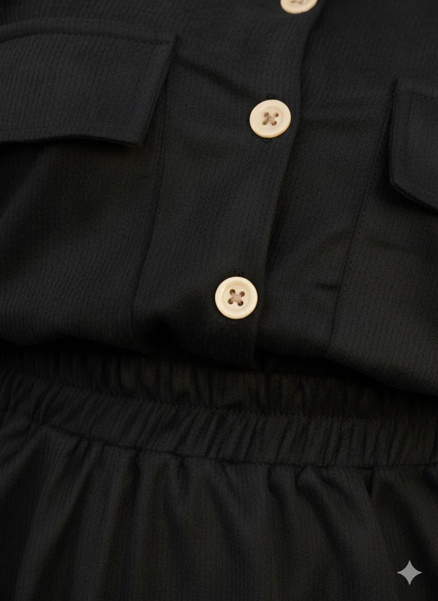 🖤 أنسومبل طويل بقَصّة قميص باللون الأسود الكلاسيكي