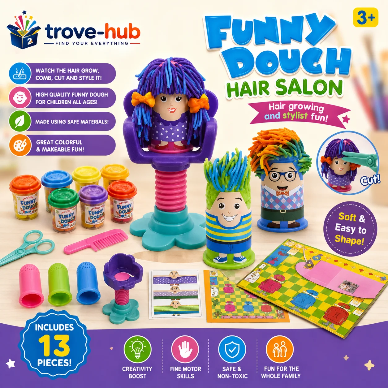 لعبة صالون الشعر بالعجينة للأطفال – Funny Dough Hair Salon