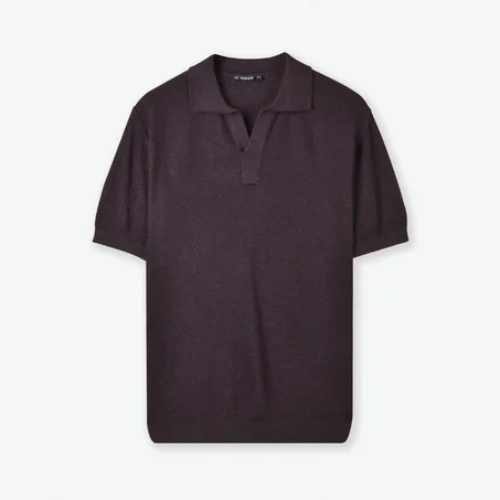 OPEN COLLAR KNIT POLO SHIRT - BURGUNDY