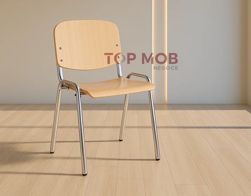 Chaise scolaire en bois & structure chromée – Confort, solidité et design classique