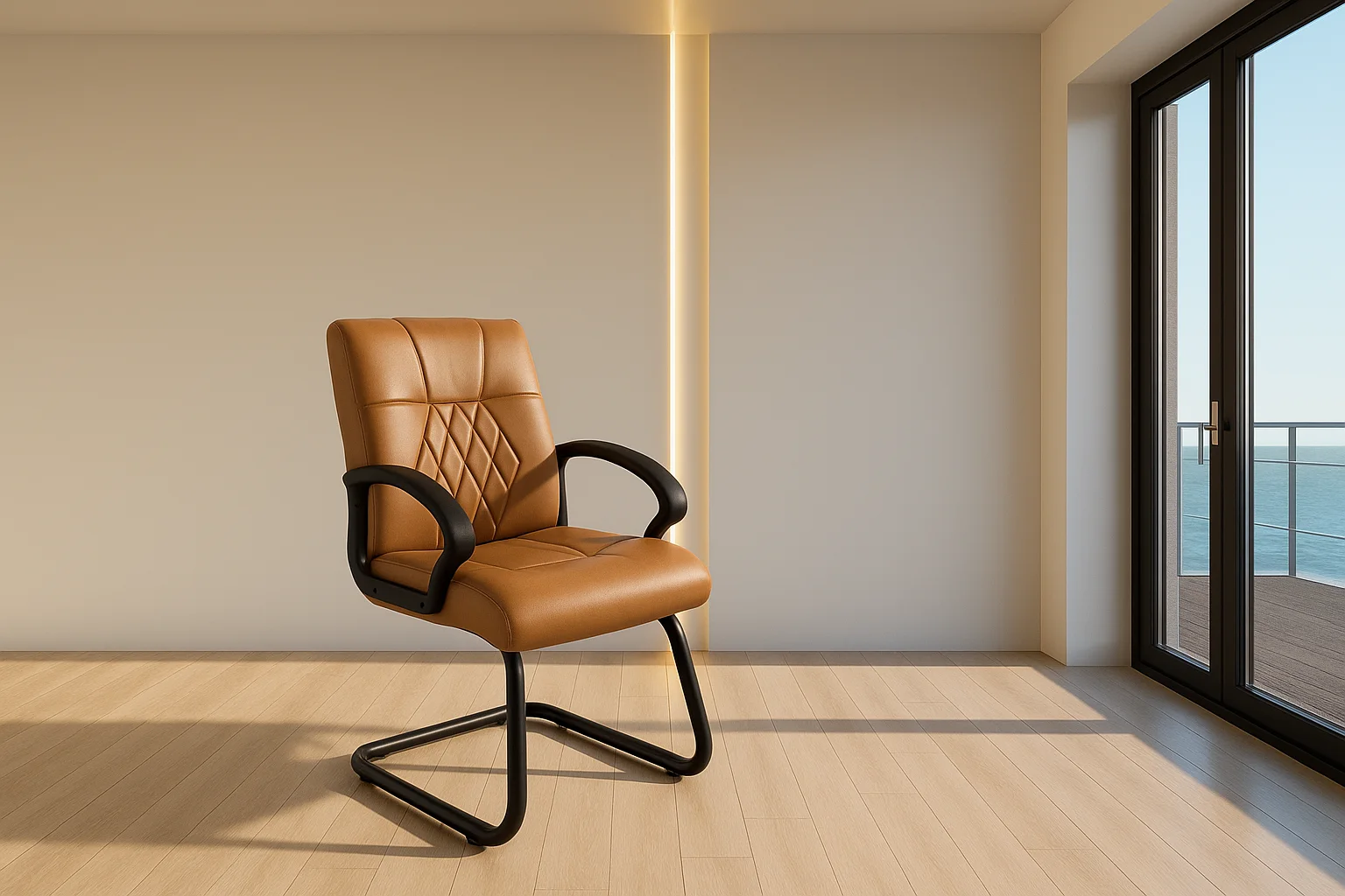 Chaise visiteur en simili cuir – Pied luge métal noir