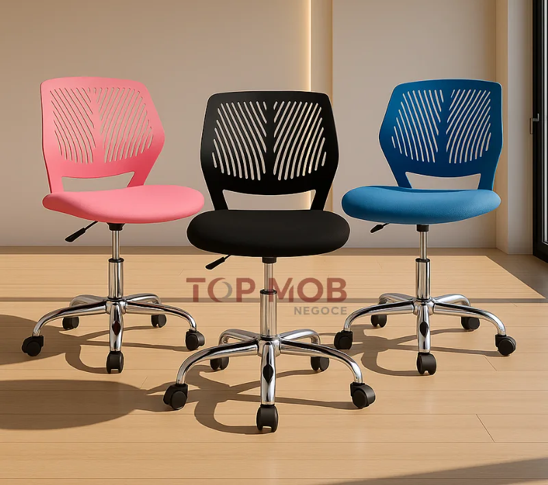 Chaise de Bureau à Roulettes en Chrome – Colorée & Moderne
