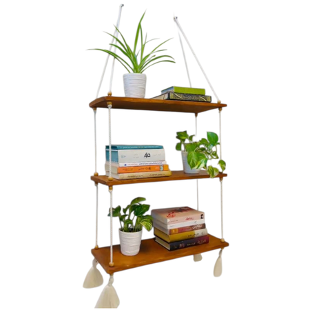 رف خشبي معلق بثلاث طبقات