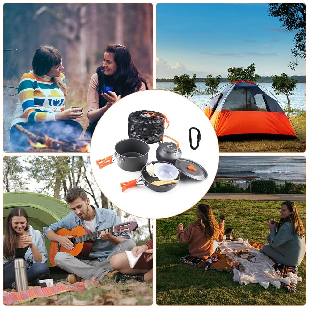 مجموعة أوانى المطبخ للتخييم والسفر + بوتجاز شعلة محمول للتخييم