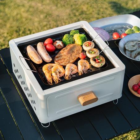 "شواية الفحم المربعة للرحلات والجلسات – تشوي وتطبخ في نفس الوقت!" 🔥🍢☕