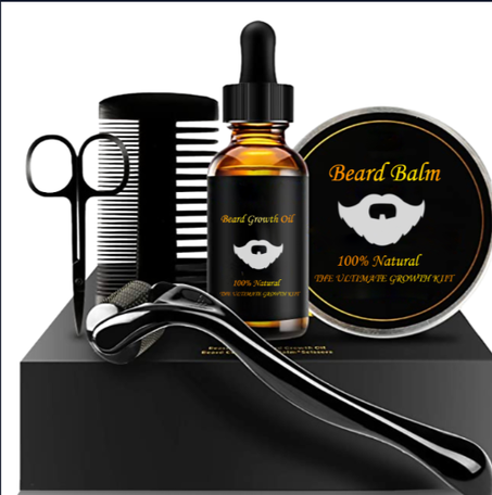 "طقم علبة المناشف باللحية: شامبو وزيت طبيعي 100٪ مع فرشاة وبلسم - للرجال"