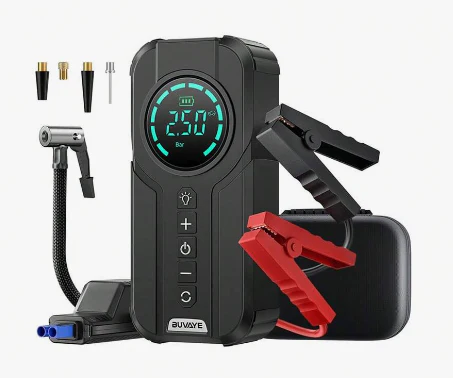 Ultimate 4-in-1 Car Essential: Jump Starter, Air Pump, Power Bank and Flashlight!