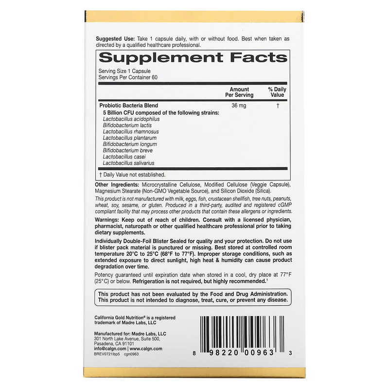 LactoBif 5 Probiotics, California Gold Nutrition