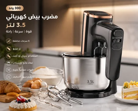 مضرب بيض كهربائي 3.5 لتر بقوة 300 واط للمطبخ العصري ✨