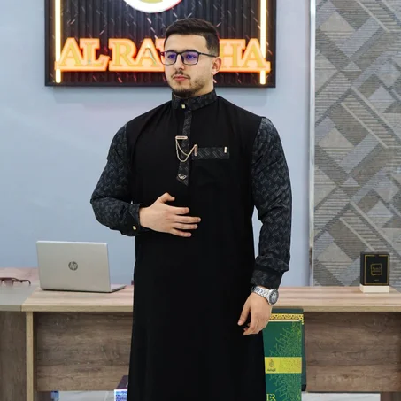 👑🖤قميص الروضة  الاسود 2026  فخامة وهيبة👑🖤