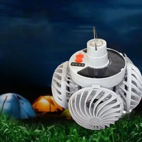 مروحة معلّقة بشكل كرة قدم مع إنارة LED – تعمل بالطاقة الشمسية مع شاحن C . | للرحلات والتخييم