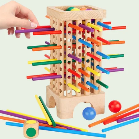 لعبة لوحية تعليمية من مونتيسوري – 42 عصا خشبية ملونة مع نرد، لتنمية مهارات الرياضيات والعد للأطفال من 3 إلى 6 سنوات، مثالية للتعلم والمرح العائلي والسفر