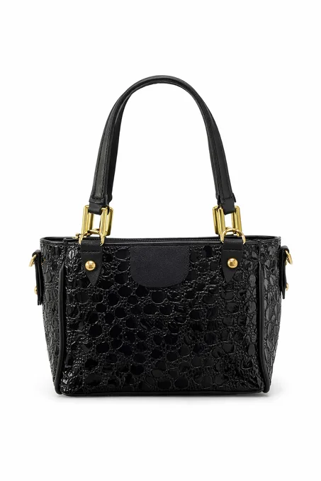Sac Noir Bellasita – Cuir Texturé Crocodile