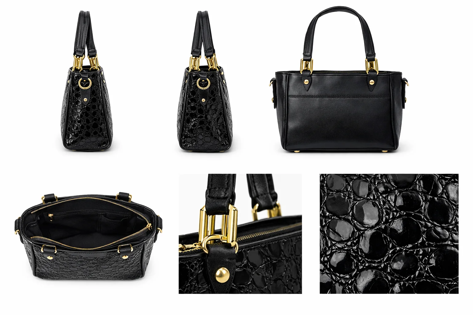 Sac Noir Bellasita – Cuir Texturé Crocodile
