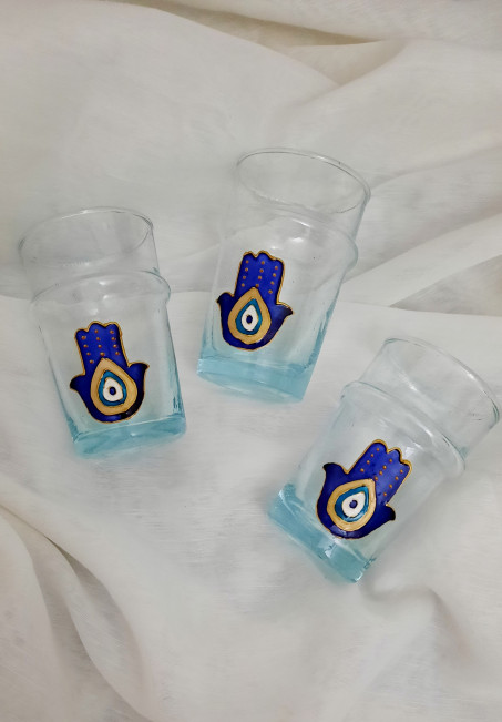 6 verres à Thé Beldi - Khmissa Bleu