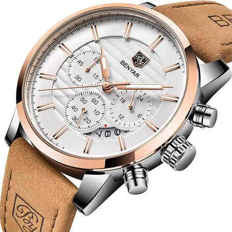 BENYAR BY5104 Montre Homme Quartz Chronographe Cuir