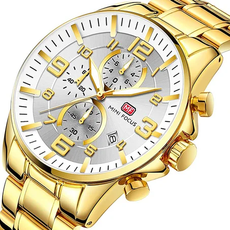 MINI FOCUS 0278G Blanc Montre Homme Quartz Inoxydable
