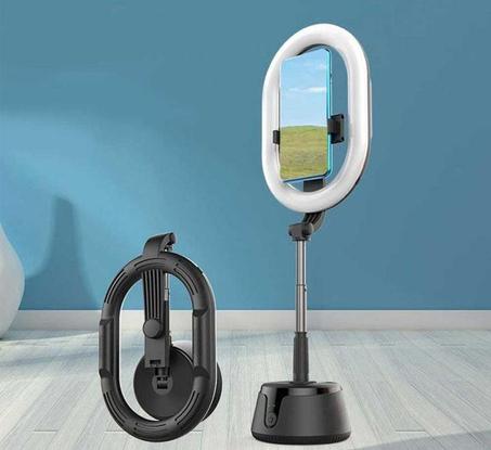 اضاءة سيلفي متحركه 360° درجه يمكن تعديلها إلى أي ارتفاع , تتميز بالألوان الثلاثة .
