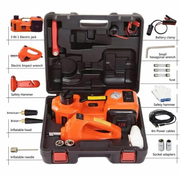رافعة سيارة كهربائية 3 في 1 مع ضاغط هواء هيدروليكي محمول بقدرة 5 أطنان