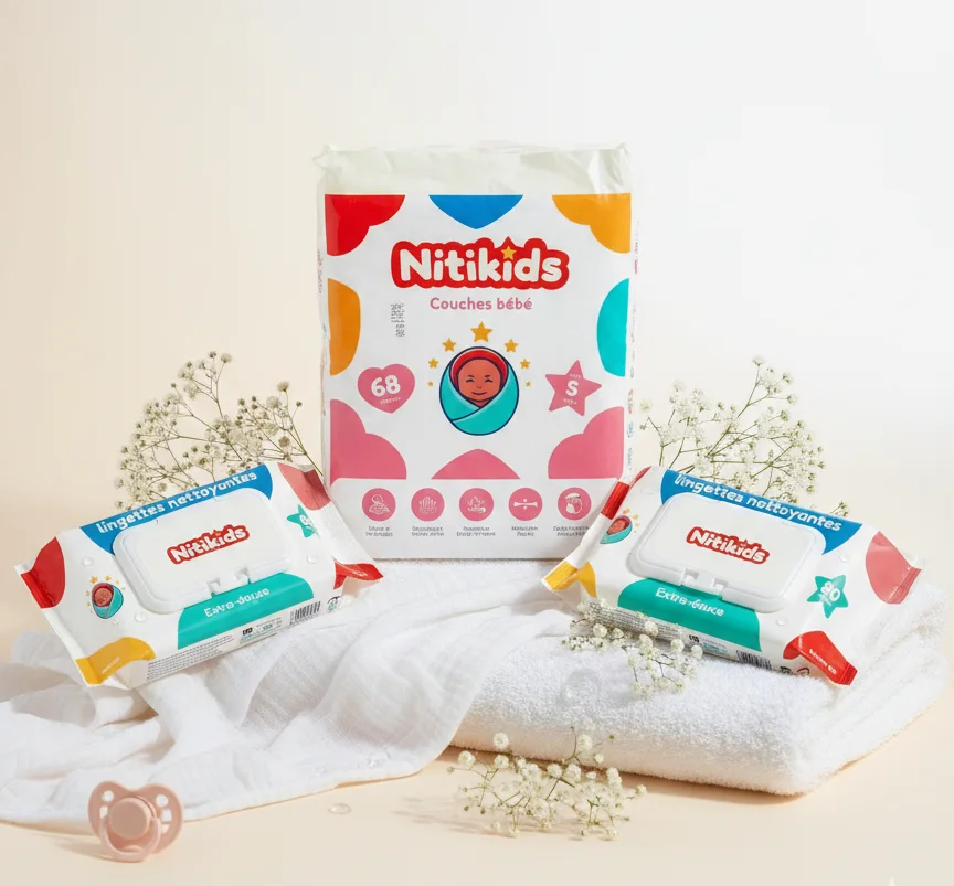 DUO COUCHES TAILLE S (3-8 KG) - 68 COUCHES + 180 LINGETTES NITIKIDS