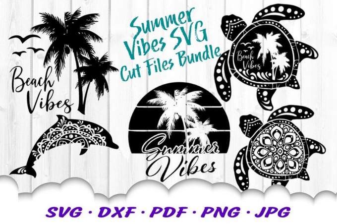 Beach Vibes Summer Turtle SVG Bundle