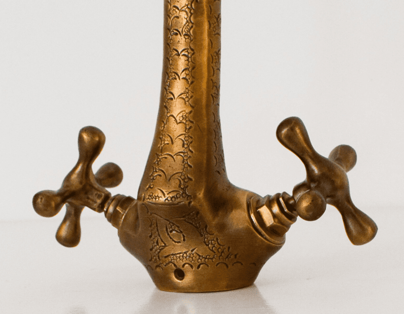 Engraved Antique Looking Bronze Faucet,Handcrafted Vanity Sink Faucet, Single Hole Brass Vanity Faucet for Bathroom