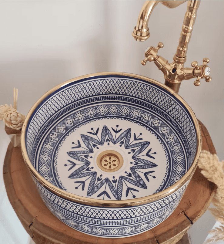 Custom Made Green Ceramic Sink with Brass Rim - Bathroom Vanity Centerpiece for Eco-Friendly Decor