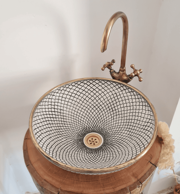 Custom Mademoroccan Sink with Brass Rim - Bathroom Vanity Centerpiece for Eco-Friendly Decor