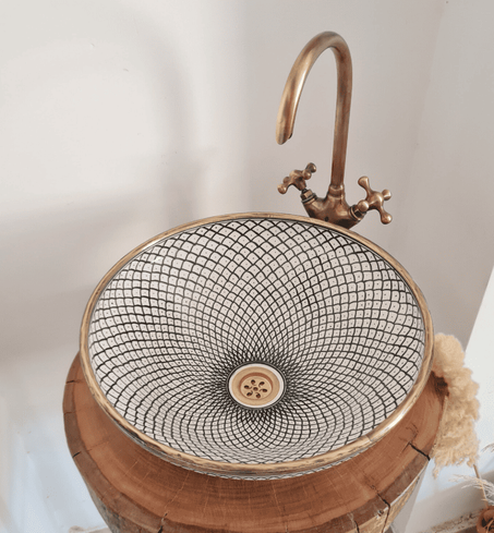 Custom Mademoroccan Sink with Brass Rim - Bathroom Vanity Centerpiece for Eco-Friendly Decor