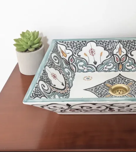 Moroccan Ceramic Sink | Handmade Rectangular Farmhouse Basin | Free Shipping