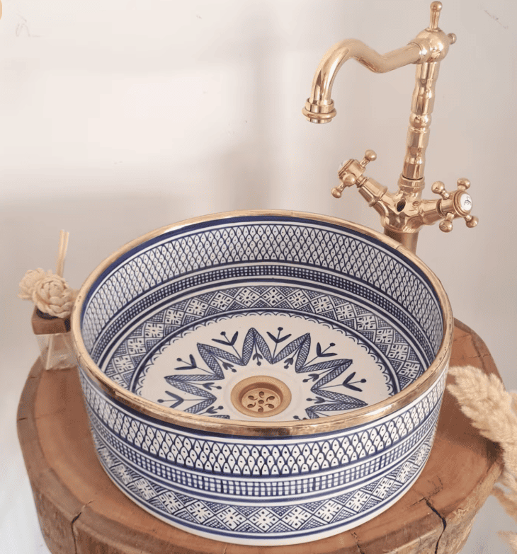 Custom Made Green Ceramic Sink with Brass Rim - Bathroom Vanity Centerpiece for Eco-Friendly Decor